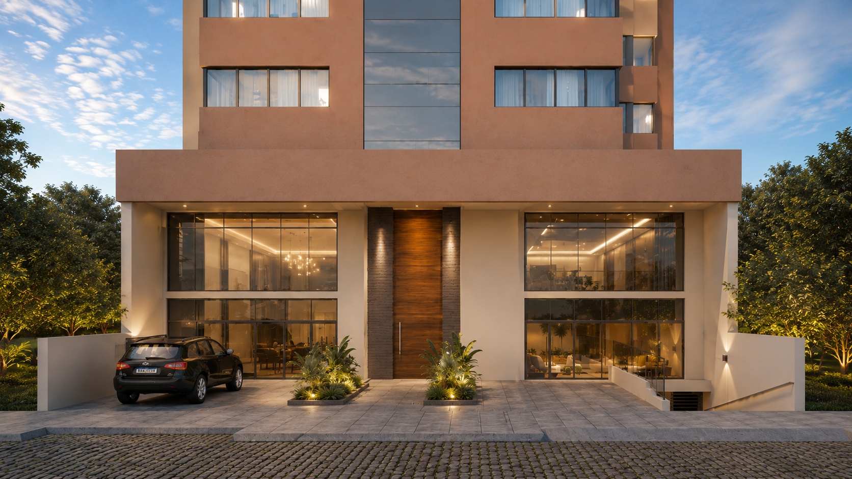 Empreendimento Panizzi Construções na Serra Gaúcha ao entardecer